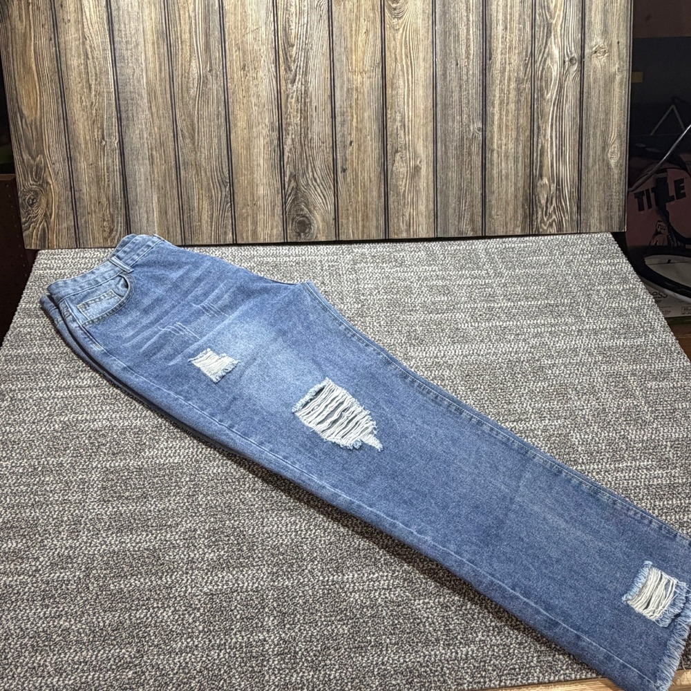 Unbranded Distressed Wide Leg Jeans Womens XL Medium Wash Ripped Frayed Hem - Picture 9 of 10